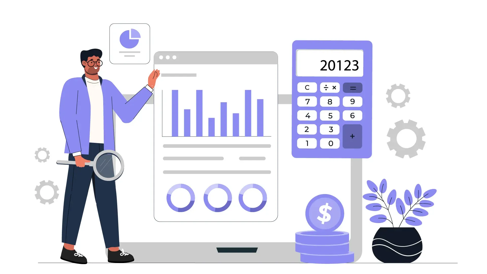 Flat Design Illustration of Man Reviewing Financial Data